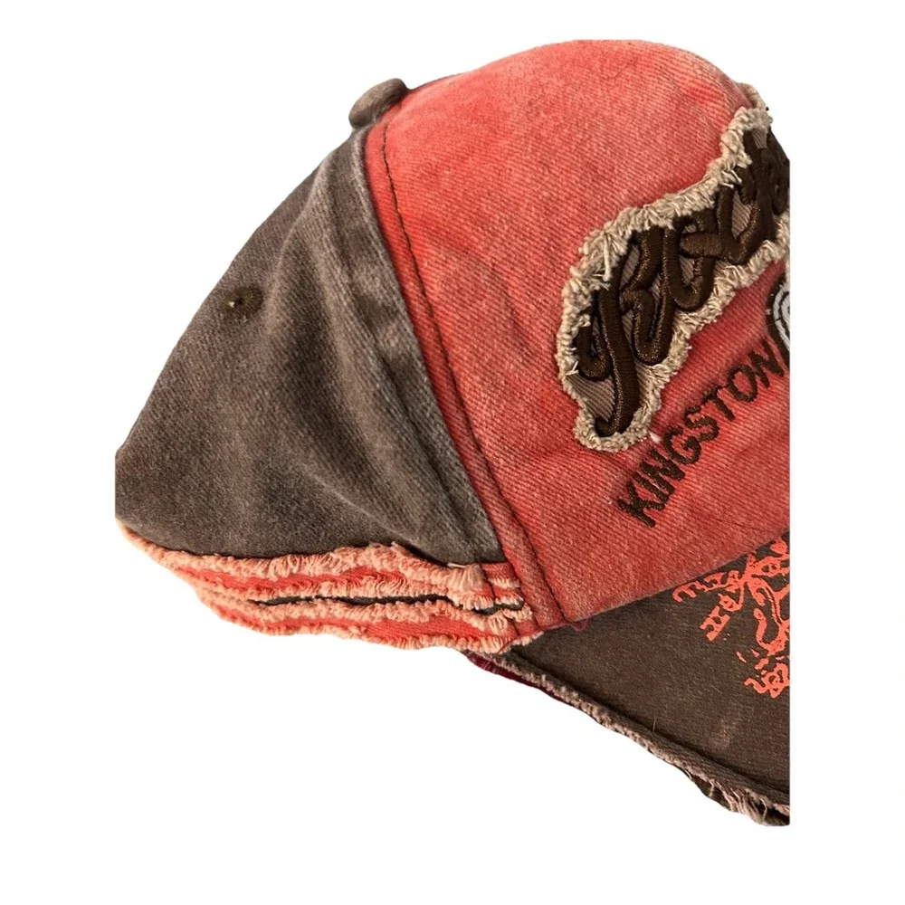 Rock Shark Baseball Hat One Size Distressed Rust Red With‎ Brown Y2K Casual Dad
